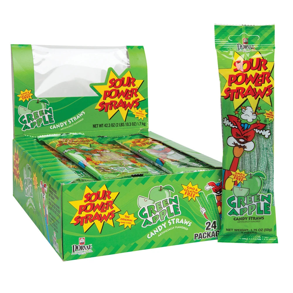 Dorval Sour Power Green Apple Sour Straws 24ct