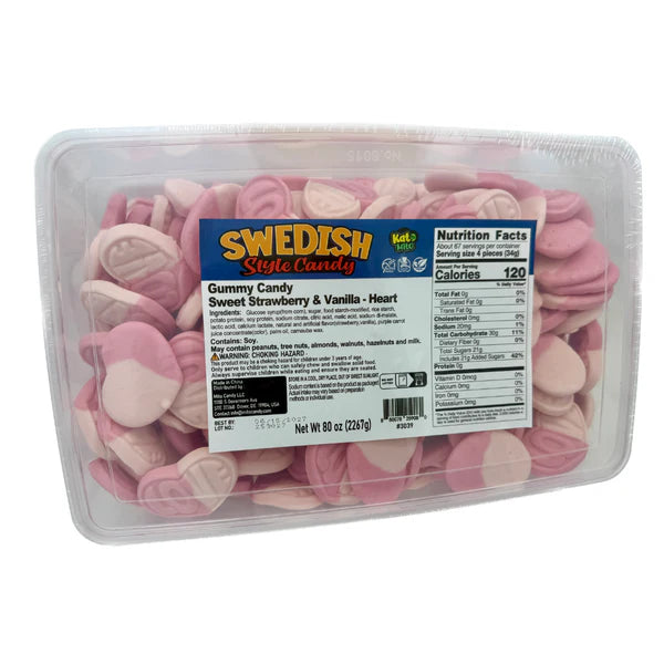 Swedish Style Sweet Strawberry Vanilla Hearts 5lb tub