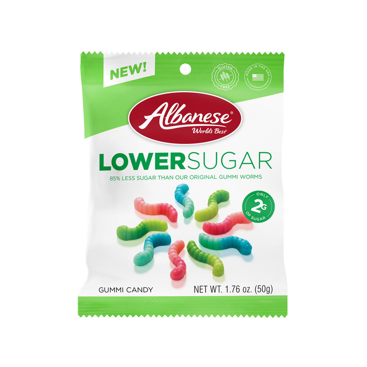 Albanese Lower Sugar Mini Gummi Worms 1.76oz 12ct