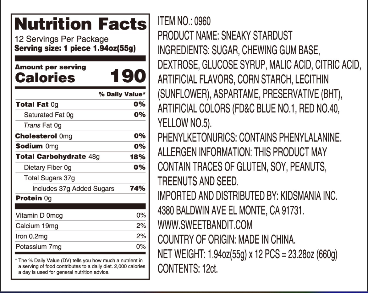 Kidsmania Sour Sneaky Stardust Bubble Gum Jug 12ct - Default Title Kidsmania Candy Store For Me