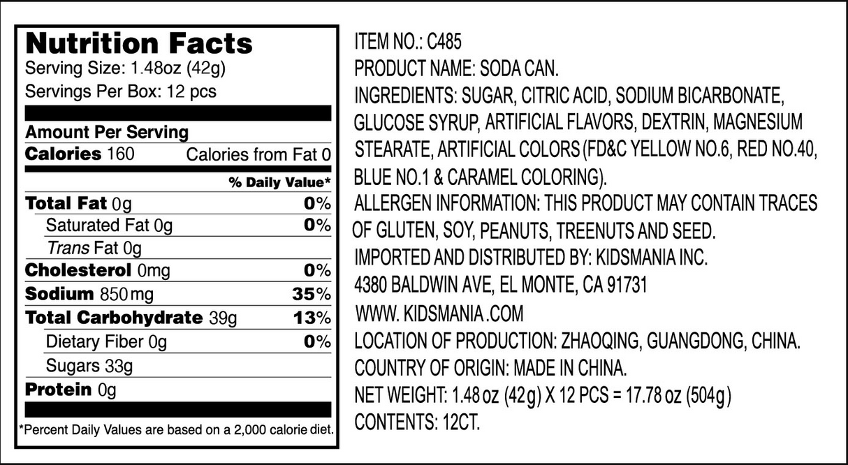 Kidsmania Soda Pop Fizzy Candy 6pk 12ct - Default Title Kidsmania Candy Store For Me