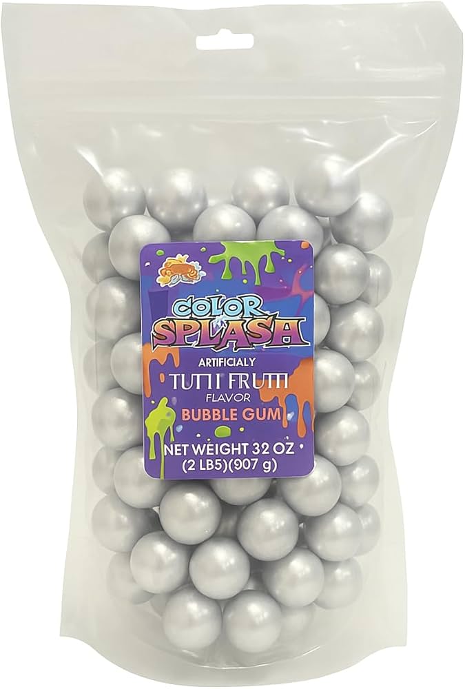 Alberts Bulk Color Splash Gumballs 1" Pearl Silver 2lb