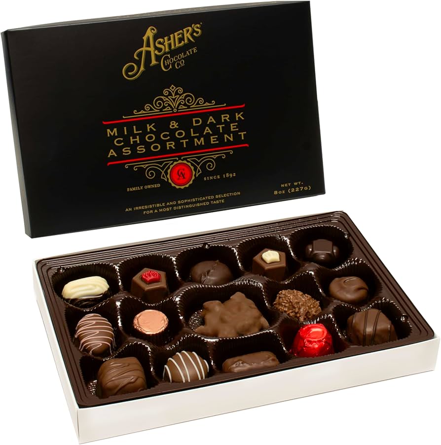 Asher 8oz Gourmet Milk And Dark Assorted Box Chocolate 12ct