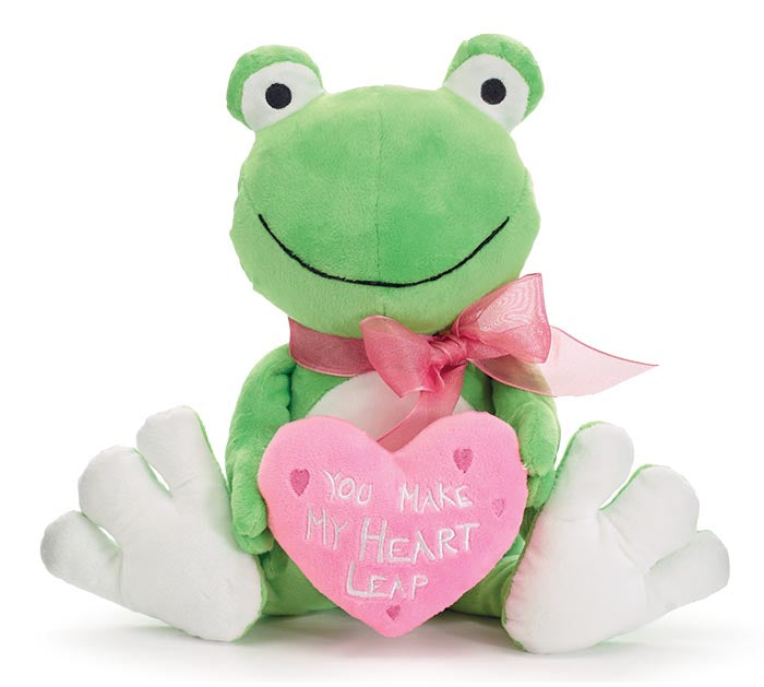 Plush Green Frog Pink Heart You Make My Heart Leap