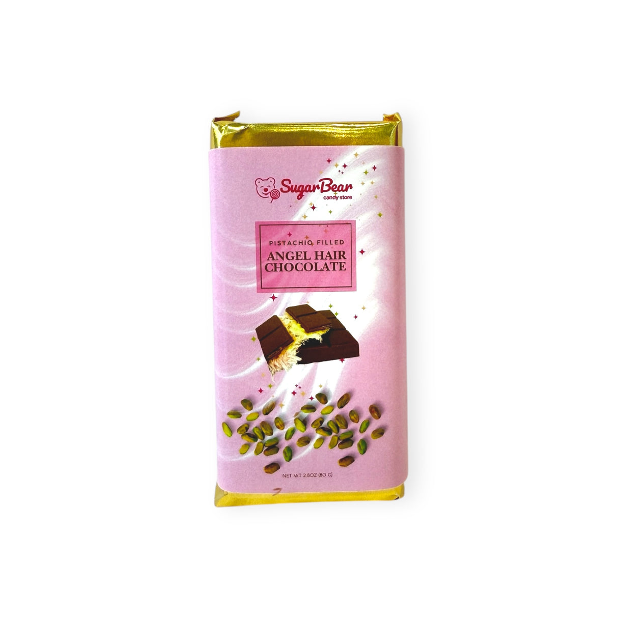Pistachio Filled Angel Hair Milk Chocolate (small) 2.8oz 10ct.