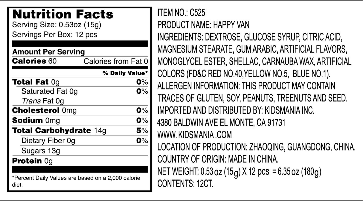 Happy Van 12ct - Default Title Kidsmania Candy Store For Me