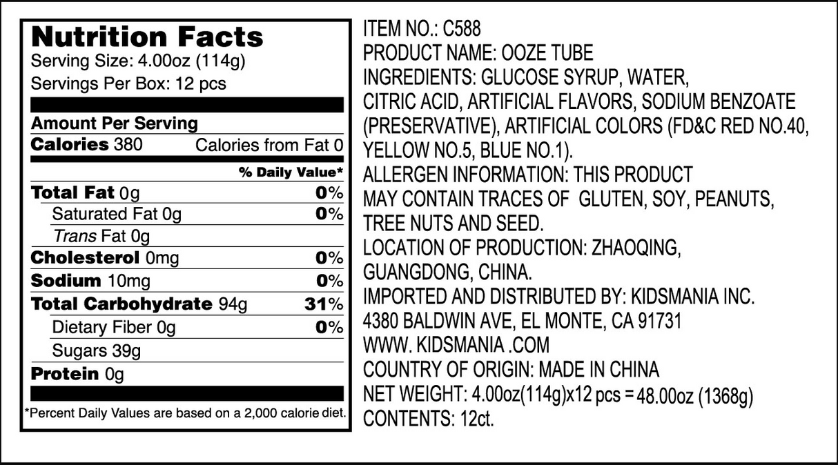 Kidsmania Ooze Tube 12ct - Default Title Kidsmania Candy Store For Me
