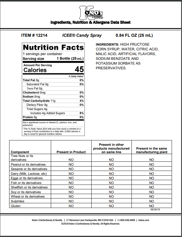 Icee Spray Candy 12ct - Default Title Koko's Novelty Candy Store For Me