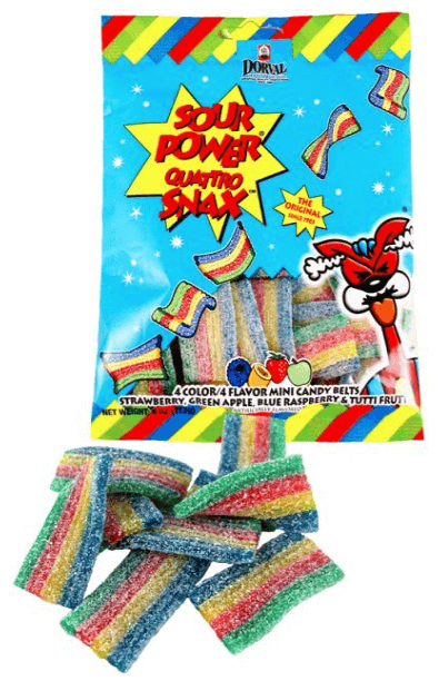 Dorval Sour Quattro Snax Mini Belts 4oz Peg Bag 12ct - Default Title Dorval Trading Company Candy Store For Me