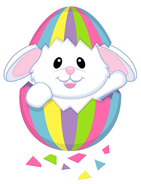 image of an easter bunny emerging from colorful egg