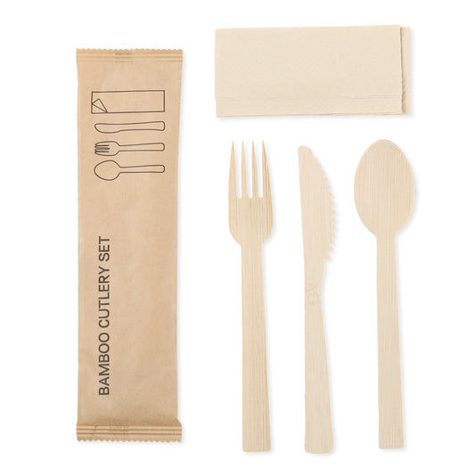 6.5" Disposable Bamboo Cutlery Kit - 800 Kits