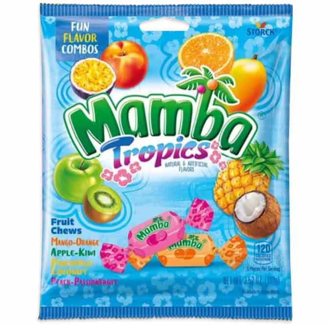 Mamba Tropics Fruit Chews 3.52oz Peg Bag 12ct