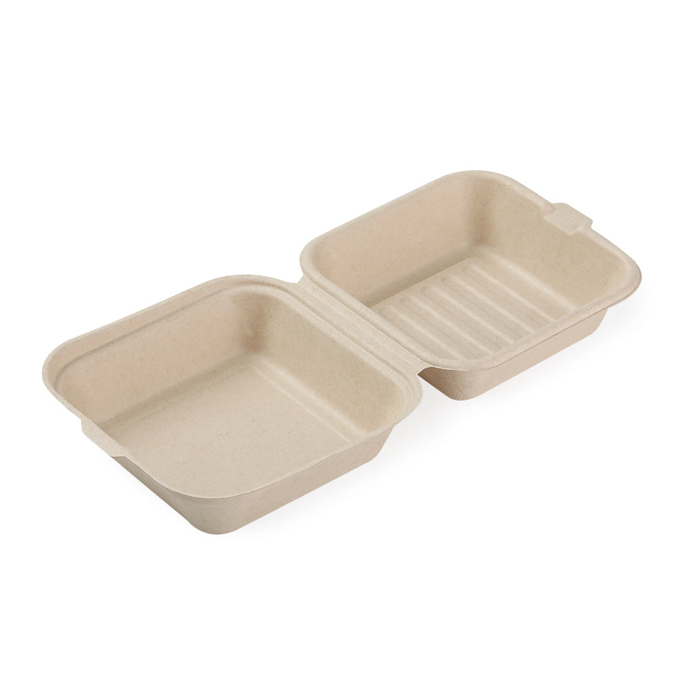 6" x 6" x 3" Bamboo Hamburger Take-Out Containers - 500 Containers - Default Title Eco Essential Products Containers Candy Store For Me