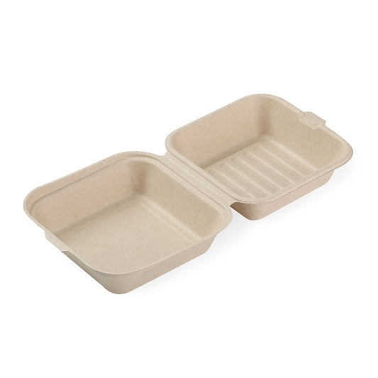 6" x 6" x 3" Bamboo Hamburger Take-Out Containers - 500 Containers