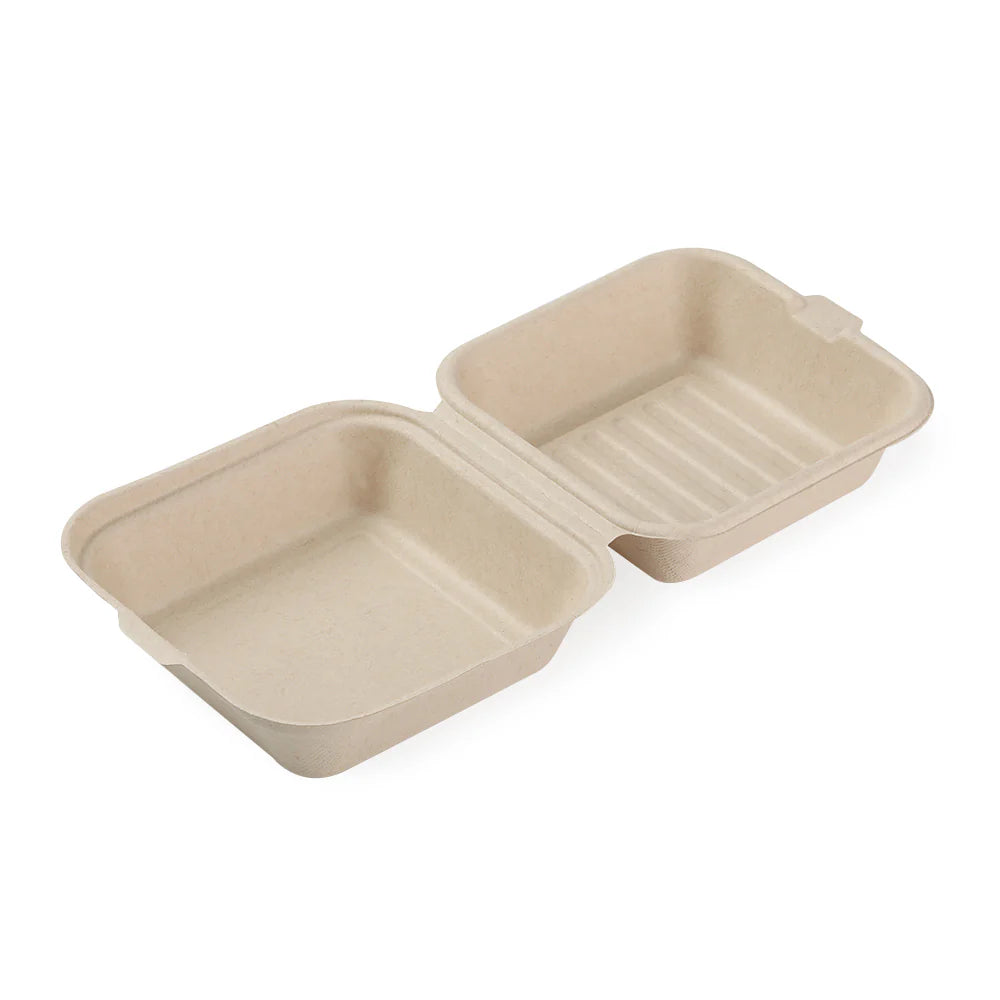 6" x 6" x 3" Bamboo Hamburger Take-Out Containers - 50 Containers