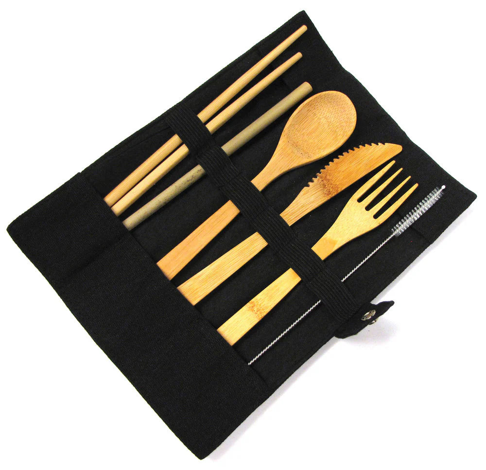 Reusable 100% Bamboo Cutlery Kit with Storage Bag - 20 Kits