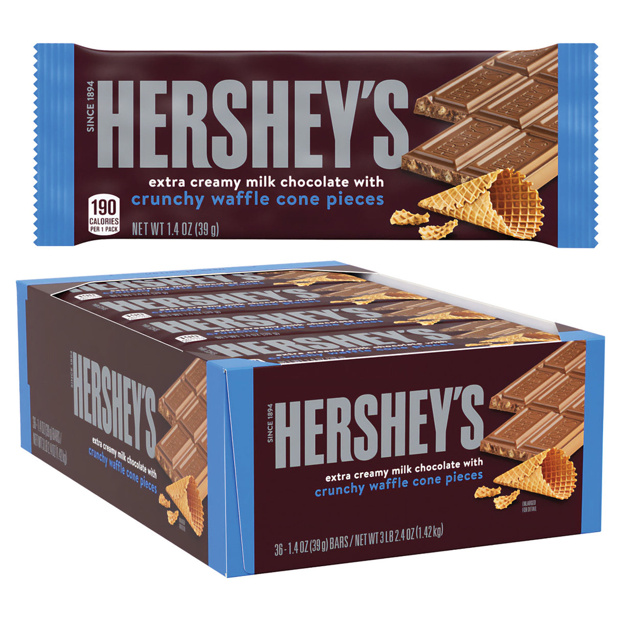 Hershey Extra Creamy Milk Chocolate With Crunchy Waffle Cone Pieces 1.4oz 36ct