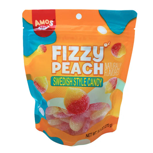 Amos Swedish Style Candy Fizzy Peach 9.5oz 12ct