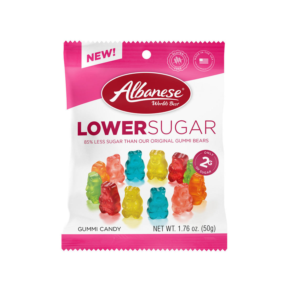 Albanese Lower Sugar 6 Flavor Gummi Bears 1.76oz 12ct