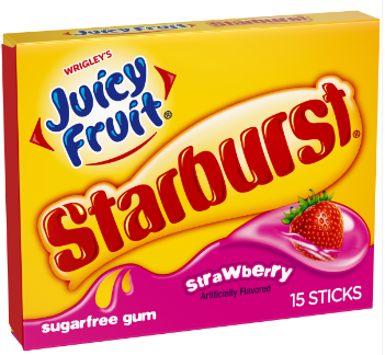 Wrigley Juicy Fruit Slim Pack 15 Stick Starburst Strawberry 1.43oz 10ct