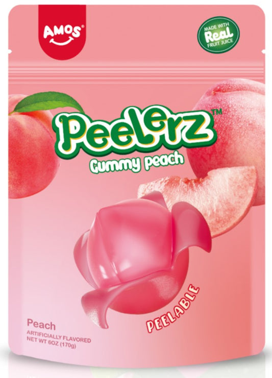 Amos Peach Gummy Peelerz 6oz 12ct Case