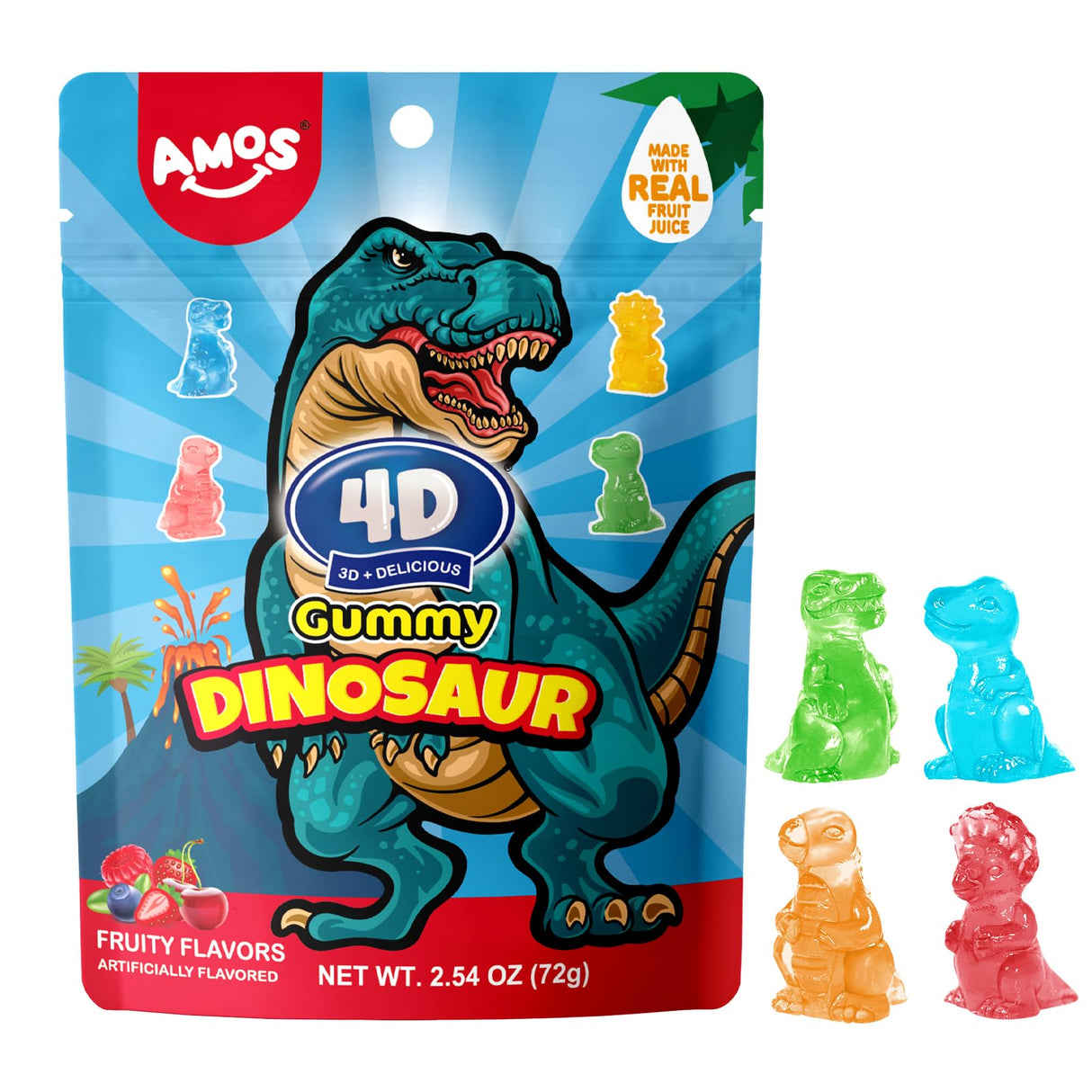 Amos 4D Gummy Dinosaurs 7oz 12ct Case