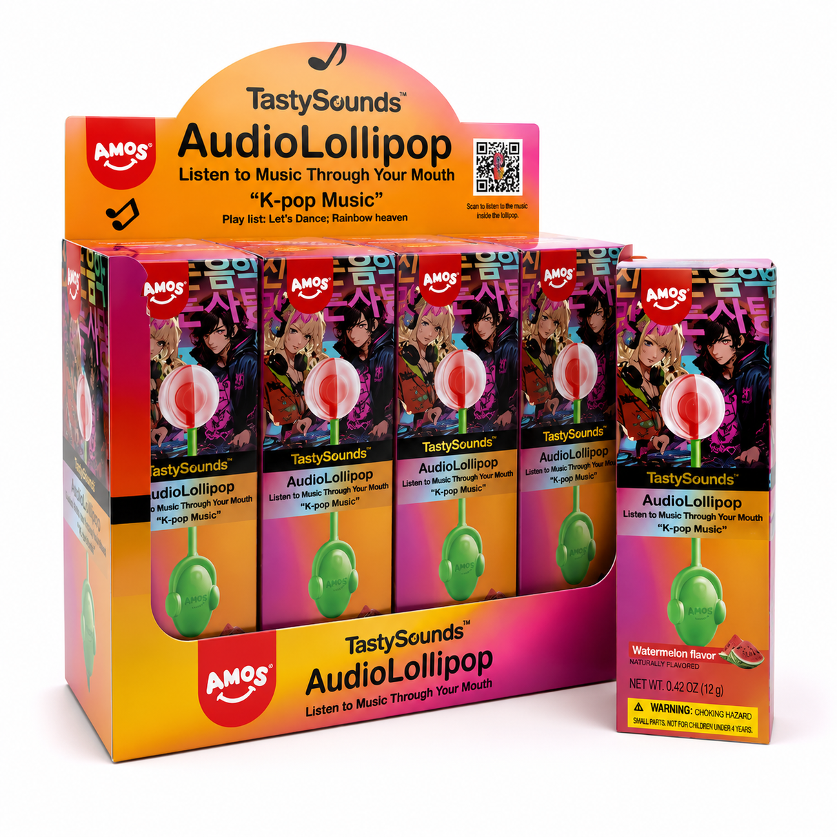 Amos Tastysounds Kpop Audio Lollpop Watermelon 24ct