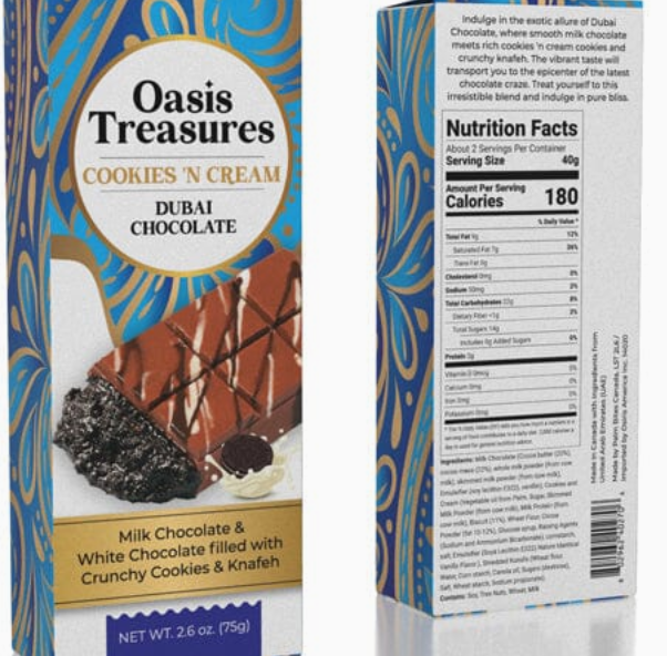 Oasis Treasures Cookies N Cream Dubai Bar 1ct Bar