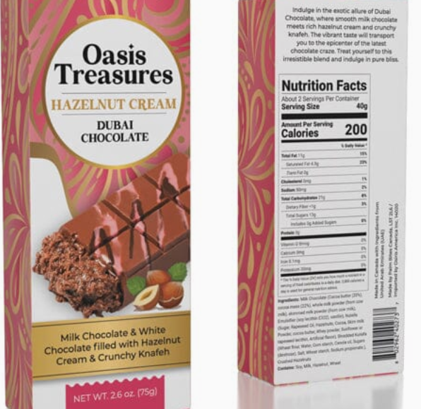 Oasis Treasures Hazelnut Cream Dubai Bar 1ct Bar