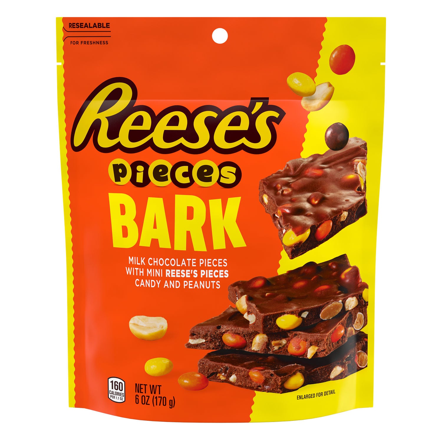 Reese's Pieces Bark w/Reeses Pieces Minis & Peanuts Pouch Bag 6oz 6ct