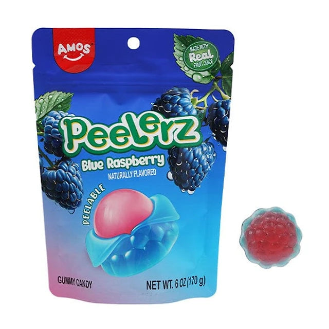 Amos Blue Raspberry Gummy Peelerz 6oz 12ct Case