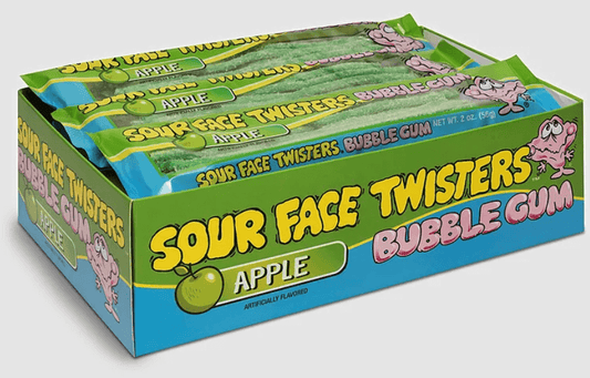 Face Twisters Apple Sour Bubble Gum Straws 12ct