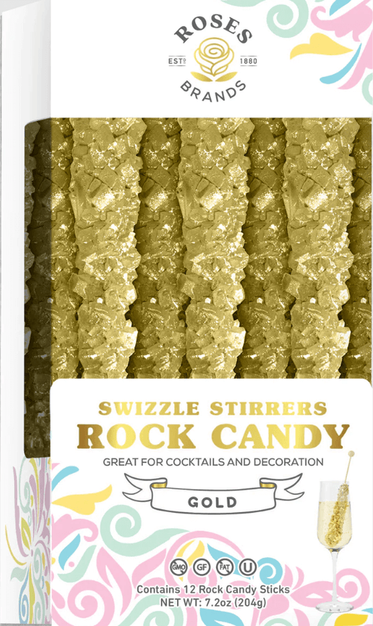 Roses Confection Rock Candy Swizzle Sticks Celebration Wands Wedding Box Gold 3/12ct