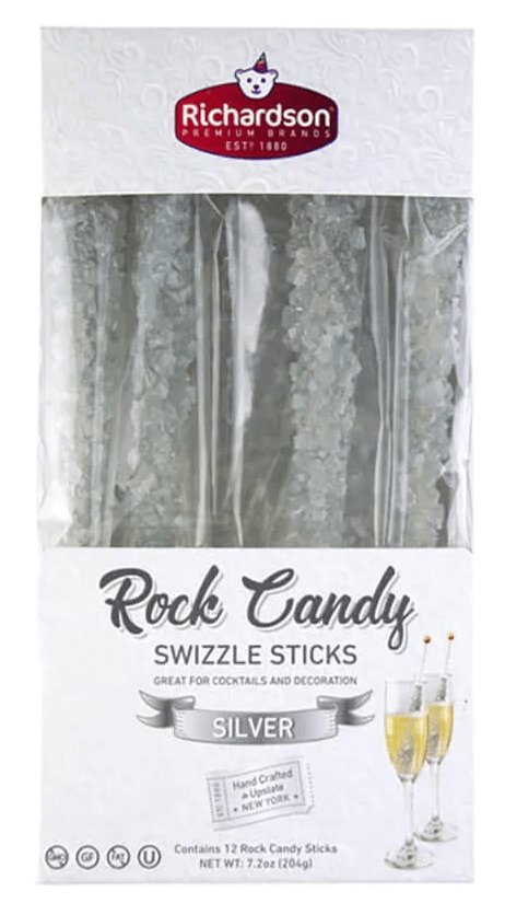 Roses Confection Rock Candy Swizzle Sticks Celebration Wands Wedding Box Silver 3/12ct