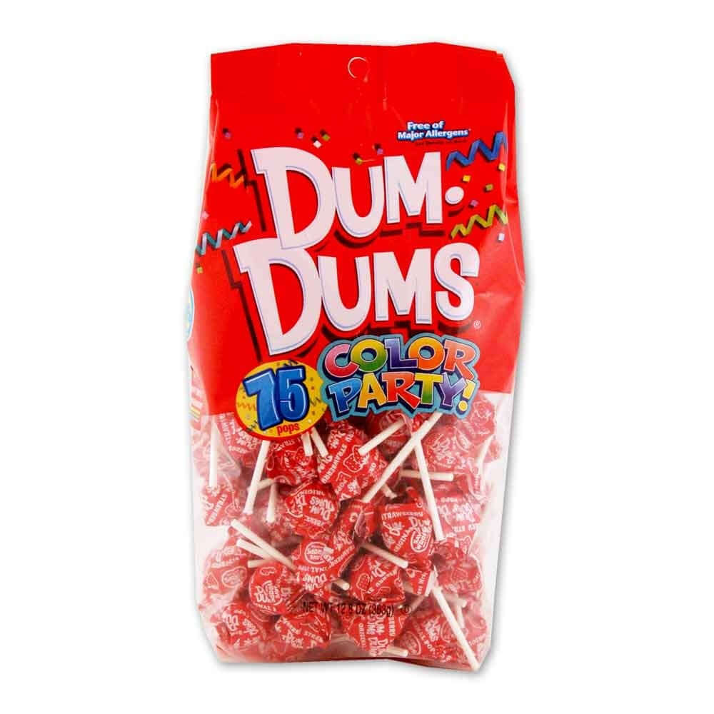 Dum Dums Lollipops Color Party Red Strawberry Flavor 12.8 oz Bag 4ct-online-candy-store-8000