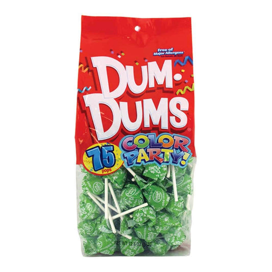 Dum Dums Lollipops Color Party Bright Green Sour Apple Flavor 12.8 oz.Bag 4ct-online-candy-store-8500