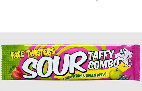 Schuster Face Twisters Strawberry Green Apple Sour Taffy Combo 24ct