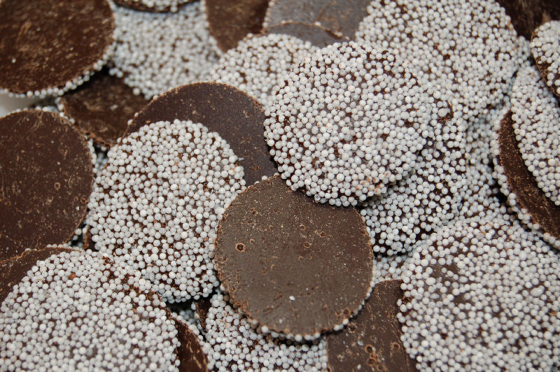 Kargher Maxi Dark Chocolate Nonpareils with White Seeds 25lb-online-candy-store-90000